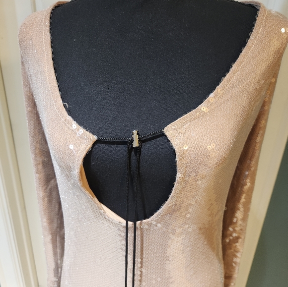 Deep V Long Sleeve Sequins  Dress With Drawstrings - Picture 5 of 12